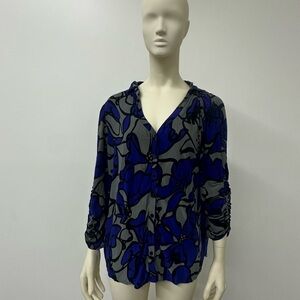 Peter Nygard Blue and Gray Patterned Blouse